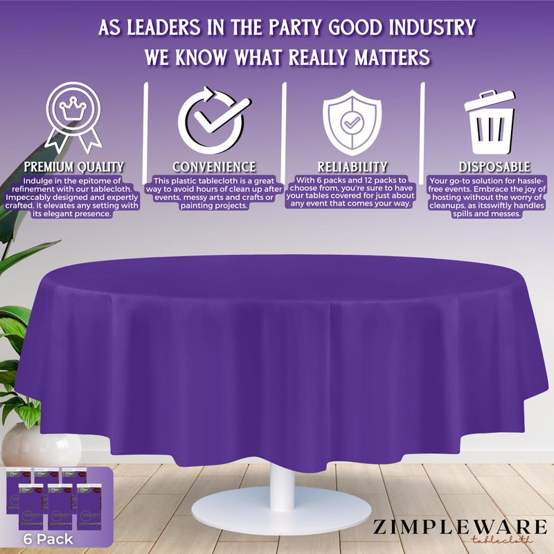 ZIMPLEWARE Premium Purple Plastic Table Cloth Disposable (6 Pack) Round Tablecloth (84in) Party Table Cloths Disposable, Perfect Table Cloth Round Cover for Any Table Up to 6 Feet - Image 3